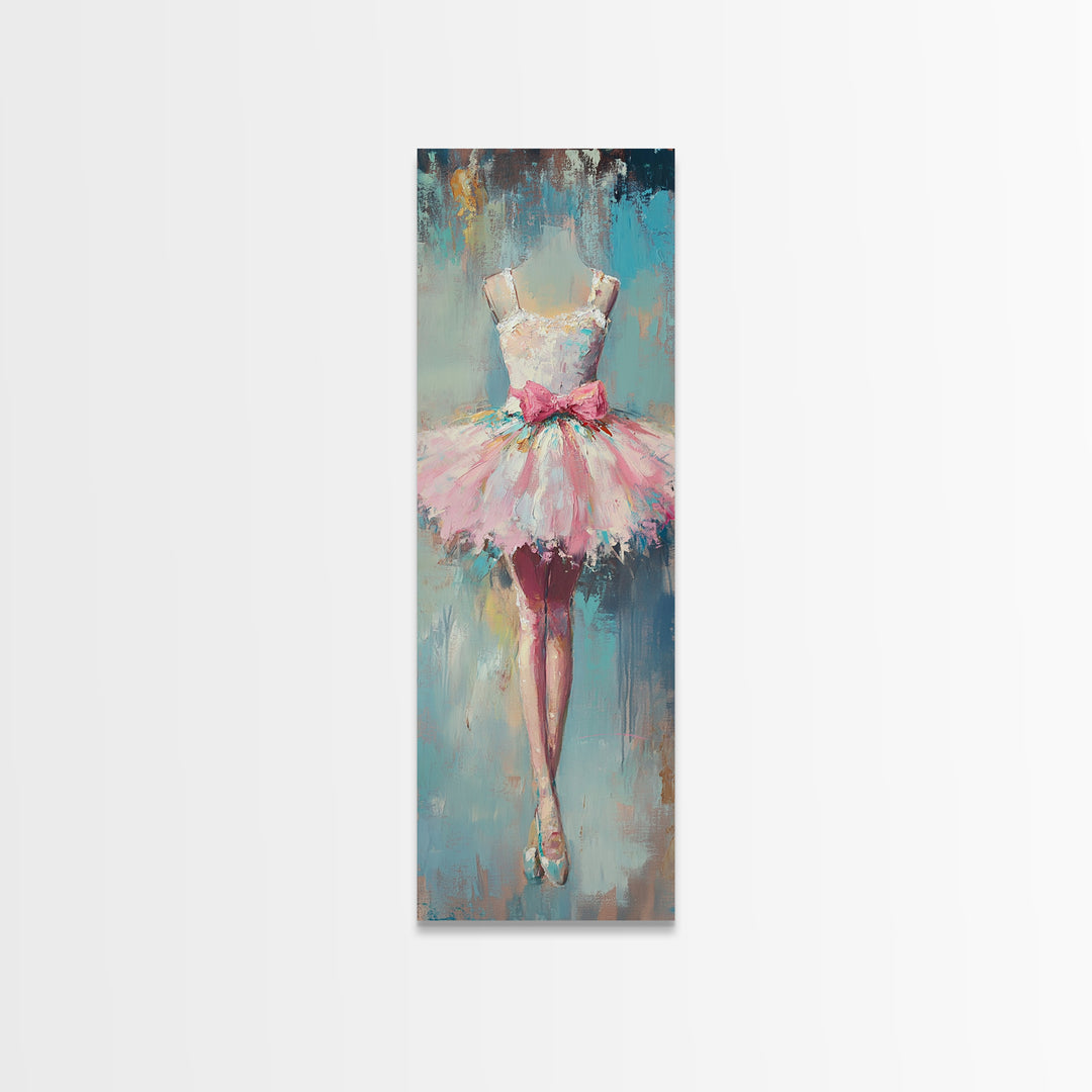 Pink Ballerina Tutu Dress Wall Art, Feminine Ballet Canvas Print, Whimsical Girls Room Decor Dance Studio Gift For Her Nursery