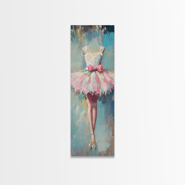 Pink Ballerina Tutu Dress Wall Art, Feminine Ballet Canvas Print, Whimsical Girls Room Decor Dance Studio Gift For Her Nursery