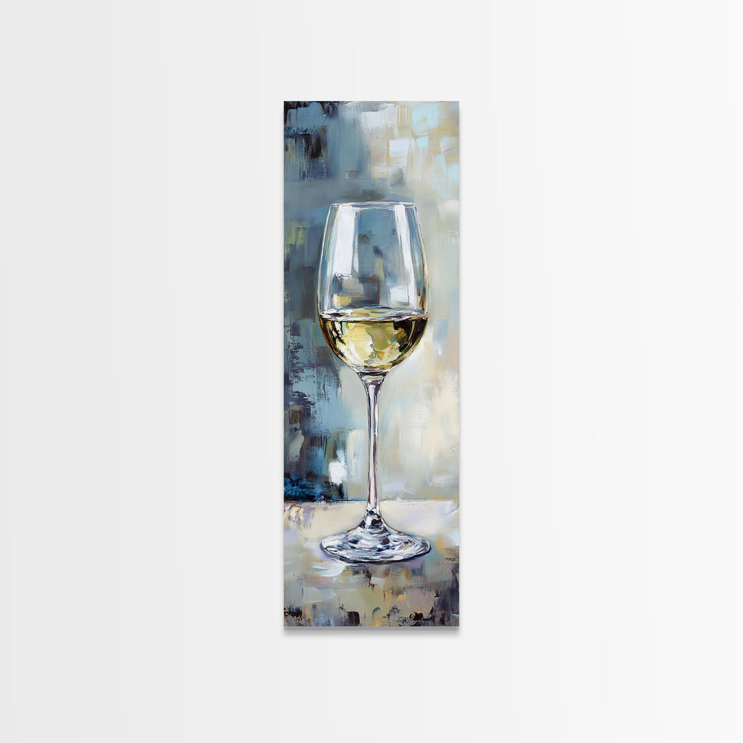 White Wine Glass Still Life Framed Canvas Print, Bar Art, Kitchen Wall Art, Wine Lover Gift, Elegant Dining Room Decor, Home Decor