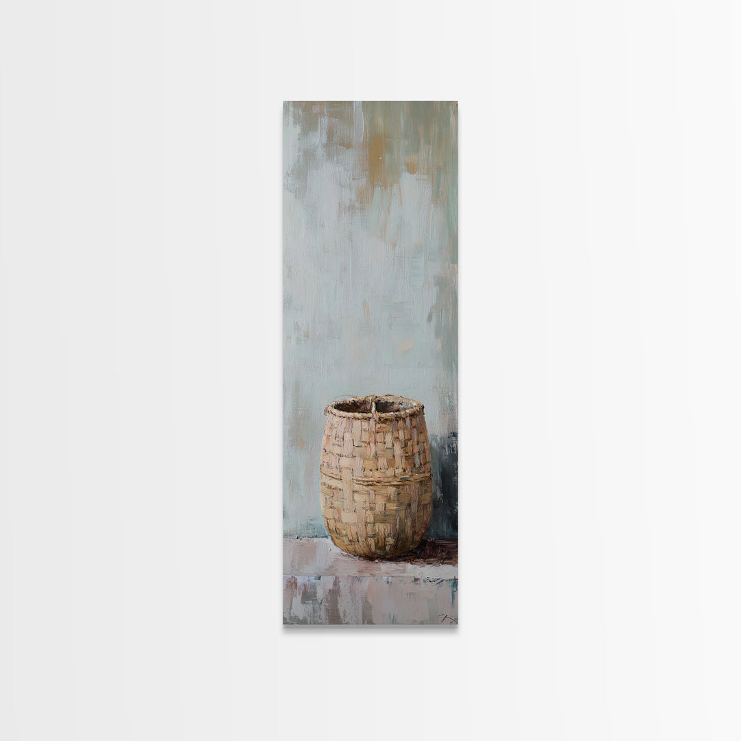 Woven Basket Minimal Still Life Wall Art, Neutral Wabi Sabi Decor, Rustic Farmhouse Canvas Print, Organic Modern Home Decor
