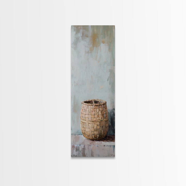 Woven Basket Minimal Still Life Wall Art, Neutral Wabi Sabi Decor, Rustic Farmhouse Canvas Print, Organic Modern Home Decor