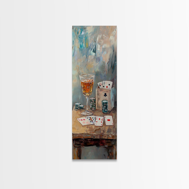 Poker Cards And Whiskey Canvas Print, Game Room Wall Art, Man Cave Decor, Bar Cart Decor, Casino Wall Art, Gift For Him, Home Bar Decor