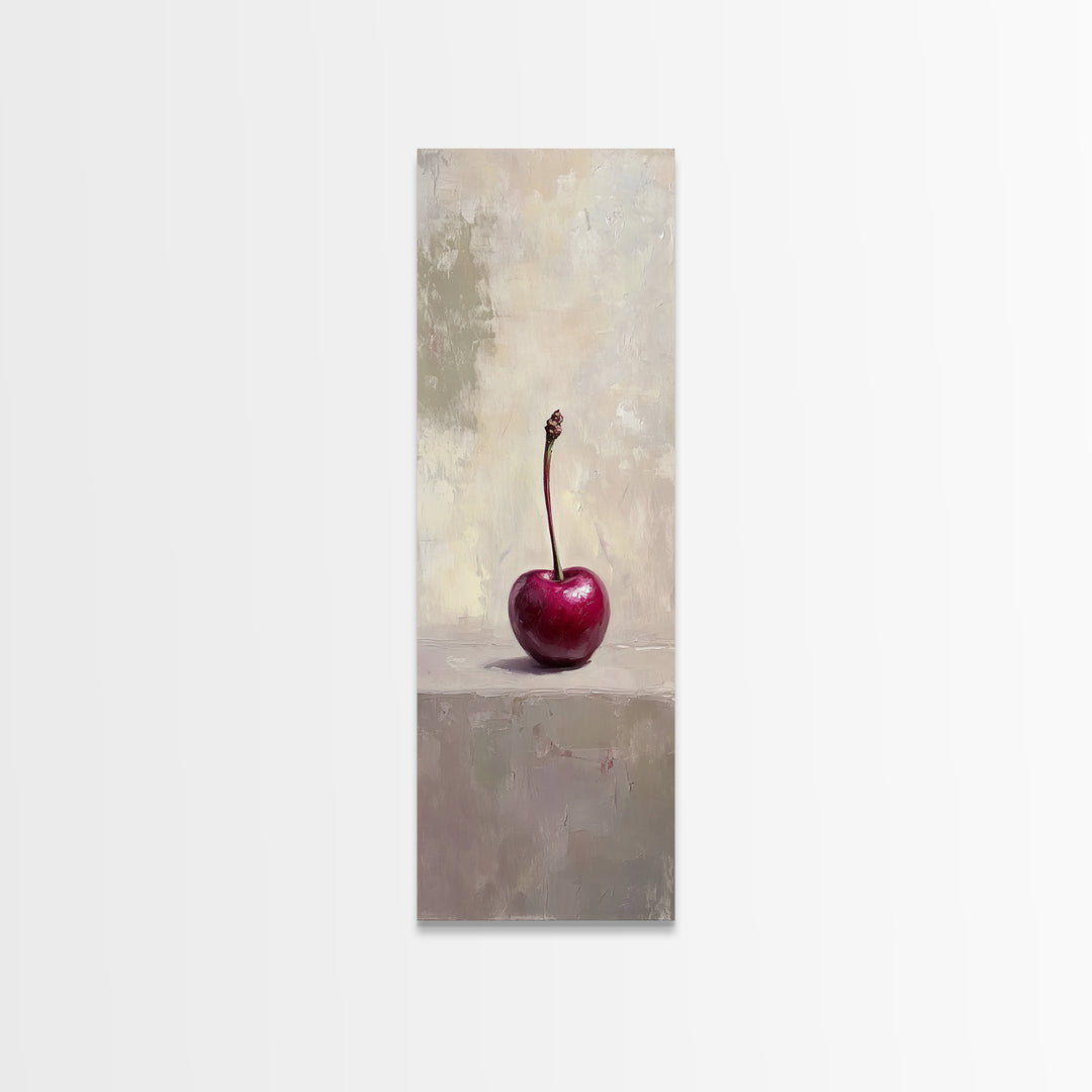 Single Red Cherry Minimal Still Life Wall Art, Modern Kitchen Decor, Fruit Art Print, Minimalist Framed Canvas Print Gift
