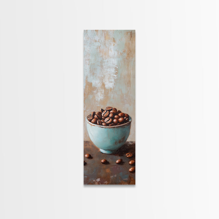Coffee Beans In Blue Bowl Wall Art, Coffee Shop Kitchen Decor, Rustic Cafe Canvas Print, Gift For Coffee Lover Home Decor