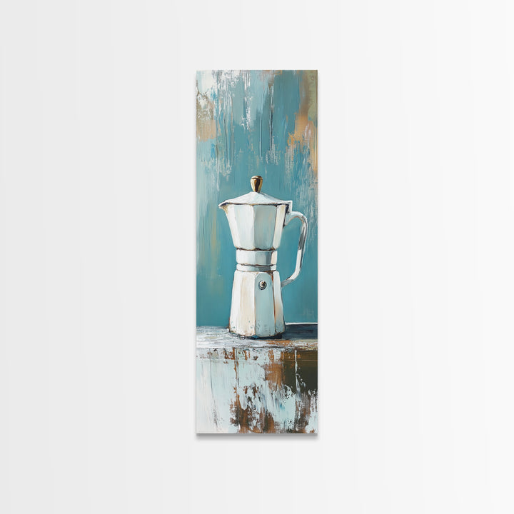White Moka Pot Still Life Wall Art, Rustic Kitchen Decor, Coffee Bar Art Print, Farmhouse Canvas, Housewarming Gift For Coffee Lover