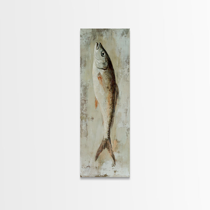 Silver Fish Still Life Wall Art, Nautical Kitchen Decor, Coastal Seafood Art Print, Rustic Ocean Canvas Print, Beach House Gift