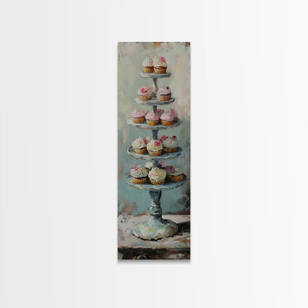 Tiered Cupcake Stand Still Life Canvas Print, Bakery Wall Art, Kitchen Decor, Patisserie Print, Gift For Baker, Cafe Decor