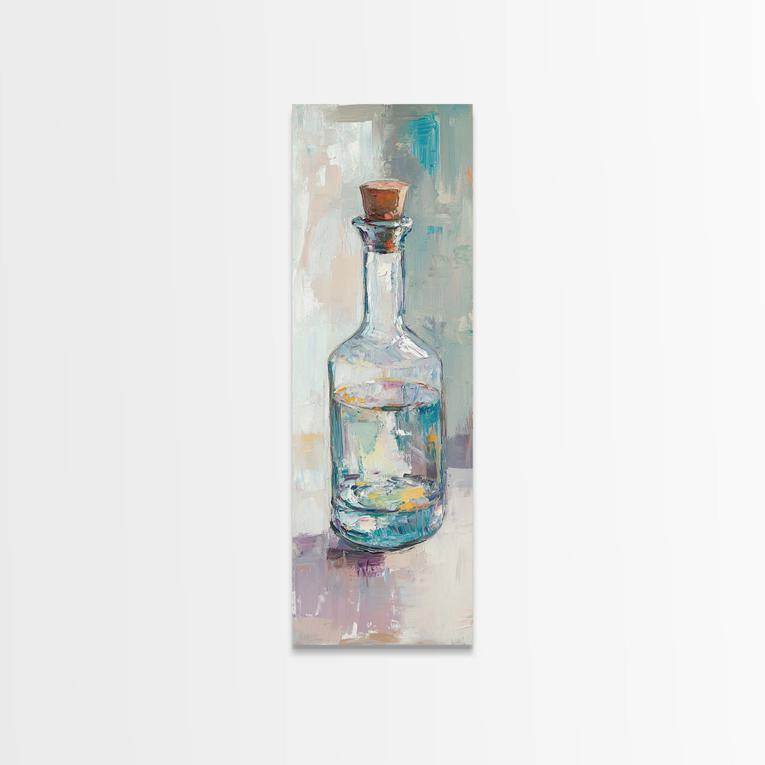 Clear Glass Bottle Still Life Framed Canvas Print, Minimalist Wall Art, Kitchen Decor, Neutral Home Decor, Fine Art Print