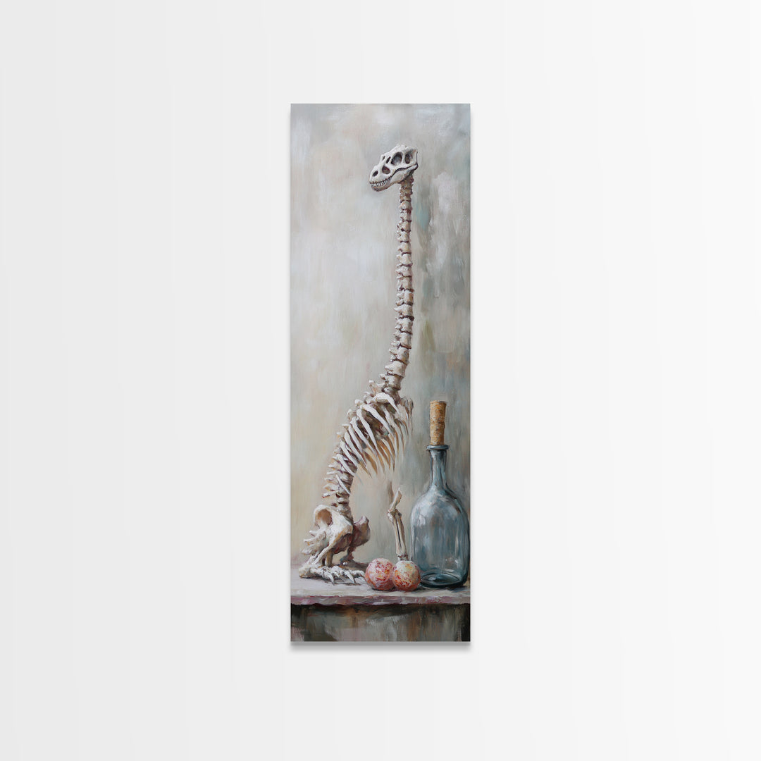 Dinosaur Skeleton Curiosity Still Life Canvas Print, Dark Academia Wall Art, Oddities Decor, Gothic Wall Decor, Museum Print