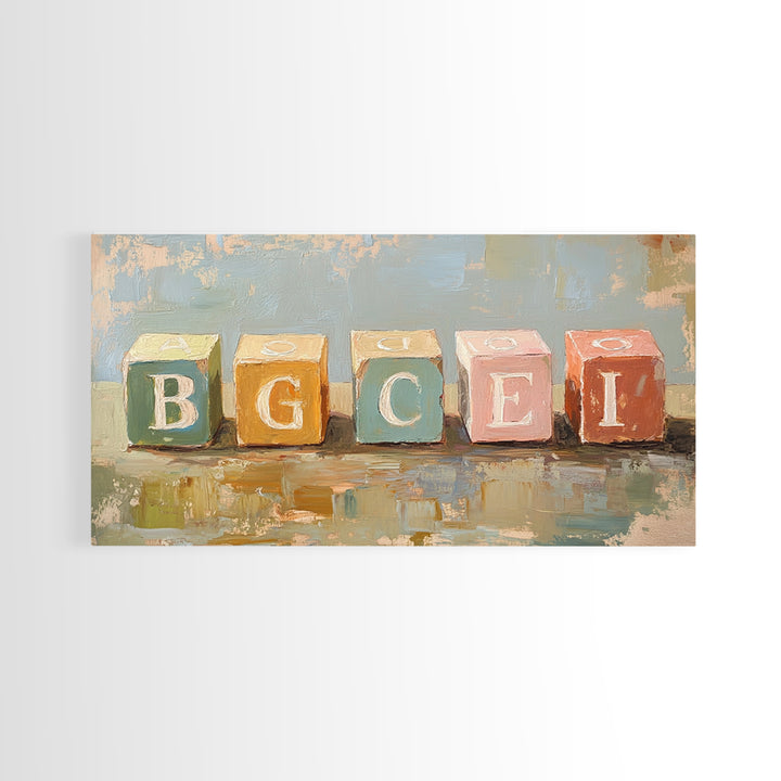 Pastel Alphabet Baby Blocks Wall Art, Nursery Canvas Print, Playroom Decor, Baby Shower Gift, Kids Room Wall Decor, Neutral Home Decor