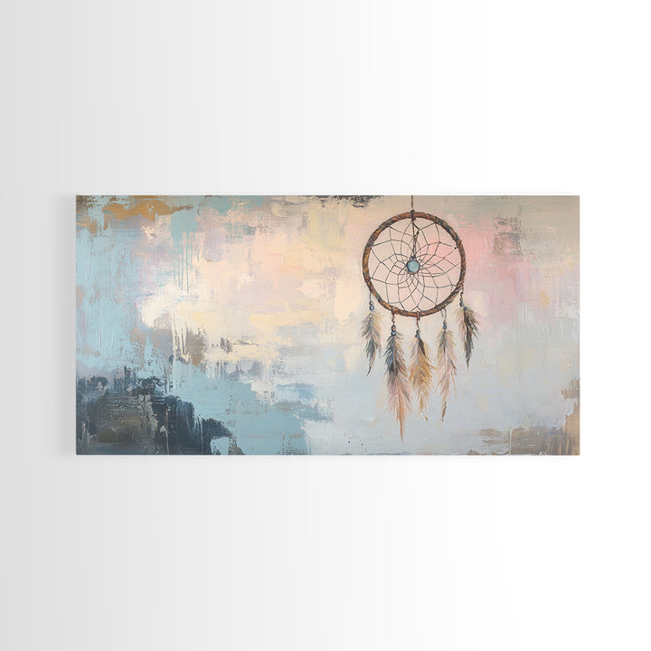 Boho Dreamcatcher Feathers Wall Art, Southwestern Canvas Print, Neutral Bedroom Decor, Spiritual Gift, Rustic Home Decor