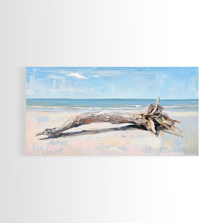 Weathered Driftwood On Beach Wall Art, Coastal Canvas Print, Ocean Landscape Art, Beach House Decor, Seaside Wall Decor Print