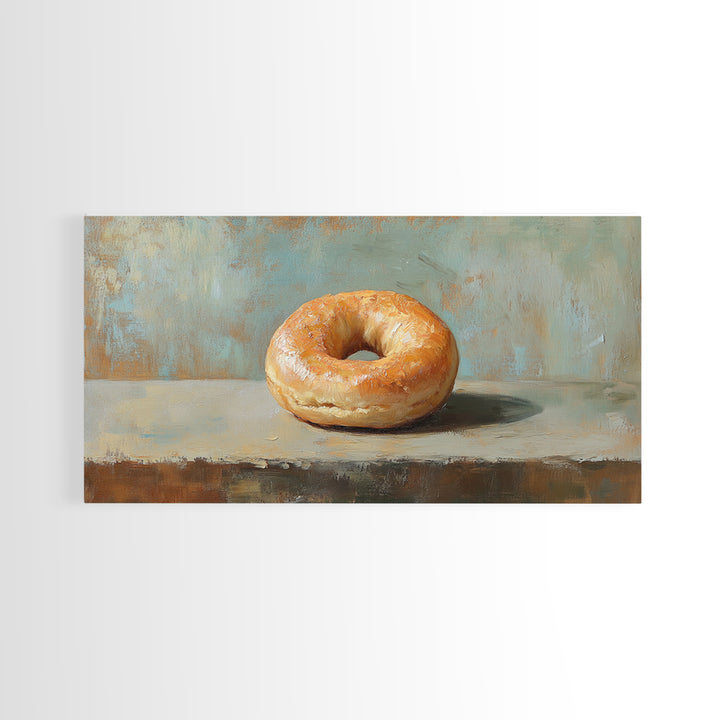 Glazed Bagel Still Life Canvas Print, Bakery Cafe Wall Art, Cute Kitchen Decor, Food Lover Gift, Rustic Dining Room Print
