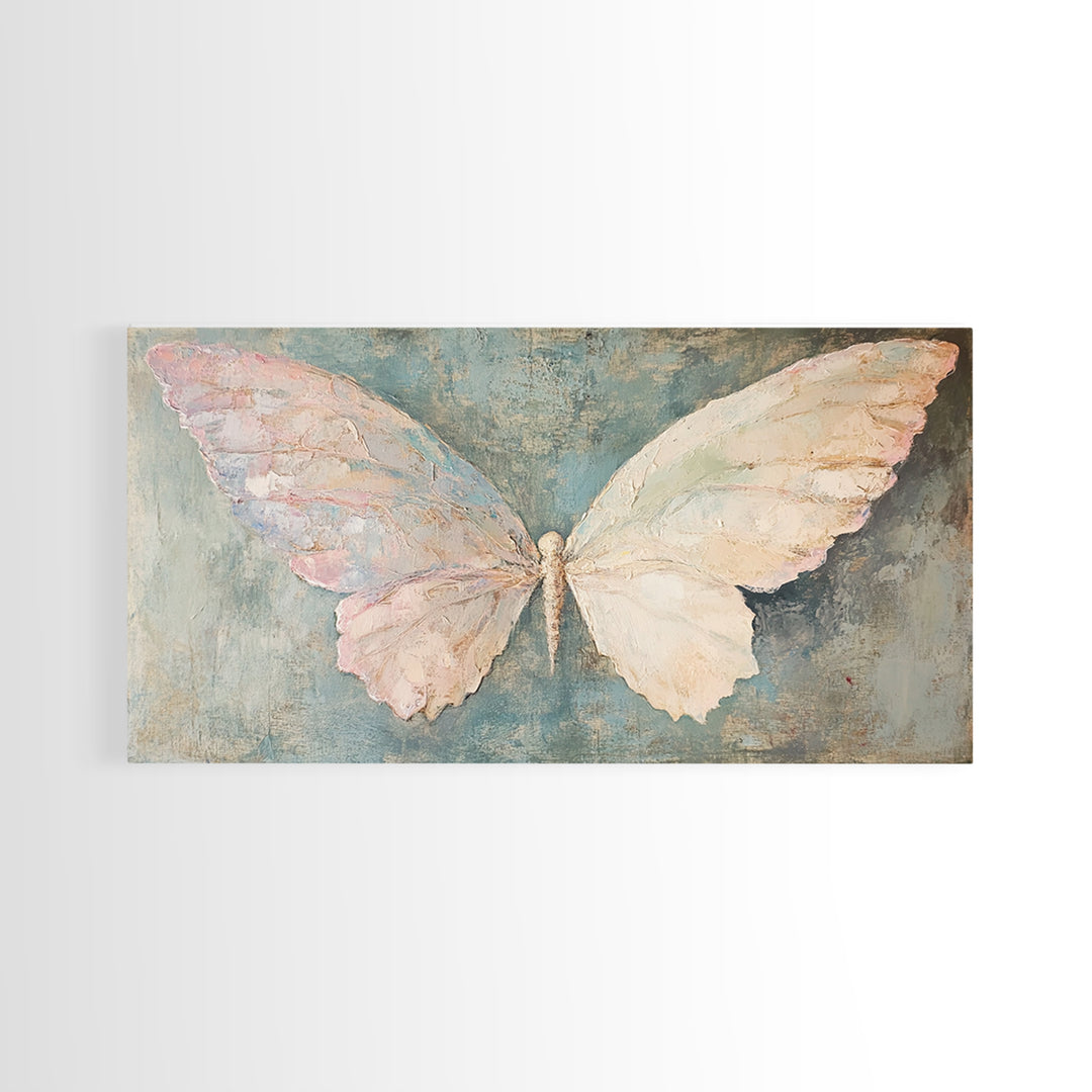 Soft White Butterfly Wings Wall Art, Whimsical Canvas Print, Feminine Nursery Decor, Nature Inspired Gift, Pastel Wall Decor