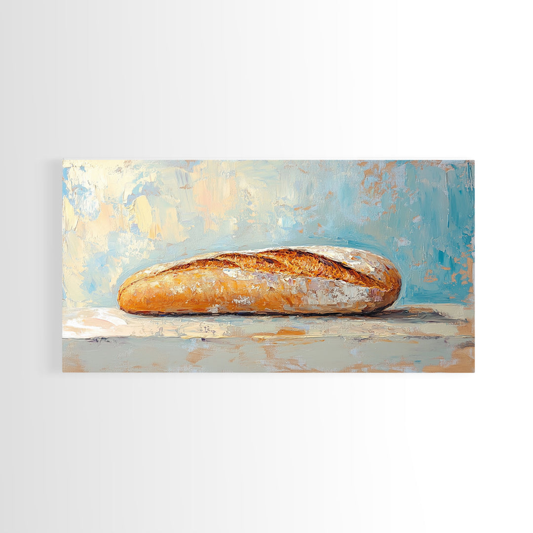 Crusty Baguette Bread Still Life Canvas Print, Kitchen Wall Art, French Bakery Decor, Rustic Farmhouse Home Decor, Foodie Gift