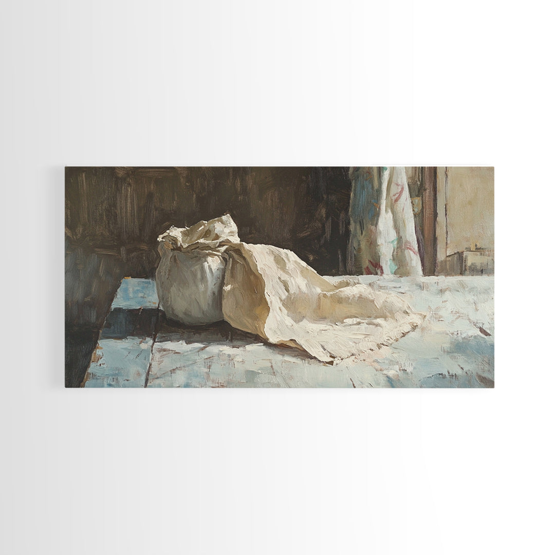 Rustic Flour Sack Still Life Wall Art, French Bakery Canvas Print, Country Kitchen Decor, Farmhouse Wall Decor Gift Idea