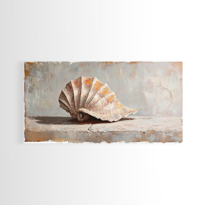 Textured Seashell Still Life In Neutral Tones, Framed Canvas Print, Coastal Wall Art, Beach House Decor, Nautical Wall Art