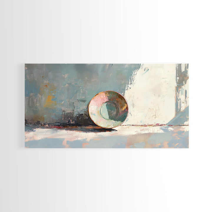 Sunlit Ceramic Bowl Still Life In Soft Blue, Canvas Print, Minimalist Wall Art, Modern Kitchen Decor, Neutral Home Decor