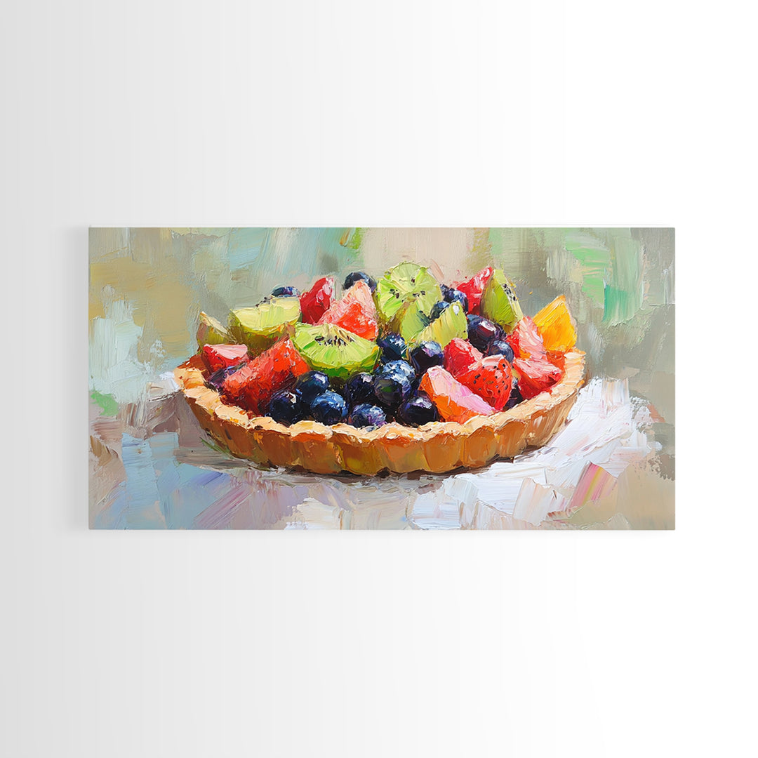 Colorful Fruit Tart Still Life With Strawberries, Framed Canvas Print, Kitchen Wall Art, Dessert Art, Cafe Decor, Foodie Gift