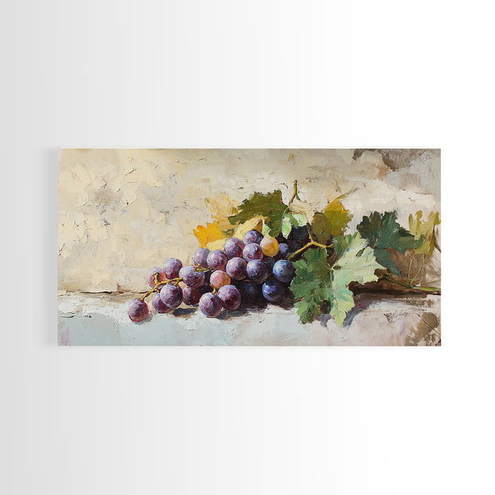 Purple Grapes Still Life Canvas Print, Rustic Kitchen Wall Art, Vineyard Decor, Wine Country Print, Farmhouse Dining Room