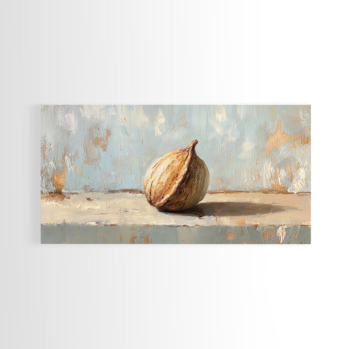 Single Fig Still Life Canvas Print, Rustic Kitchen Wall Art, Neutral Farmhouse Decor, Food Painting For Dining Room Wall Decor