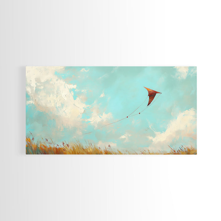 Red Kite In Blue Summer Sky Wall Art, Whimsical Canvas Print For Kids Room Decor, Nursery Decor And Coastal Home Decor Gift
