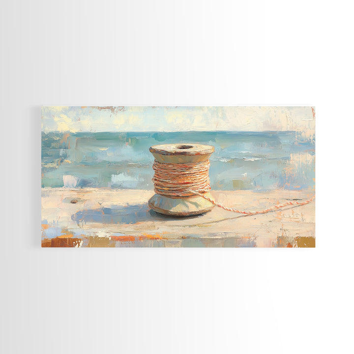 Orange Twine Spool By Blue Window Wall Art, Nautical Canvas Print For Coastal Decor, Rustic Home Decor And Office Decor Gift