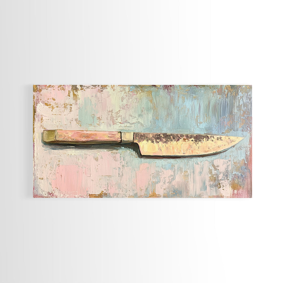 Rustic Chef Knife Still Life Canvas Print, Kitchen Wall Art, Culinary Decor, Gift For Chef, Modern Kitchen Art Print, Home Decor