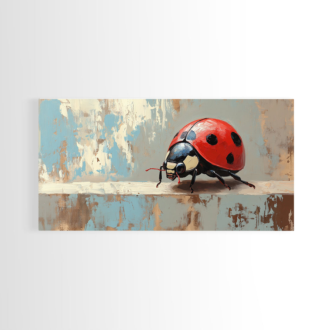 Red Ladybug Macro In Textured Garden Wall Art, Whimsical Animal Canvas Print, Nature Decor, Kids Room Art Gift, Cute Wall Decor