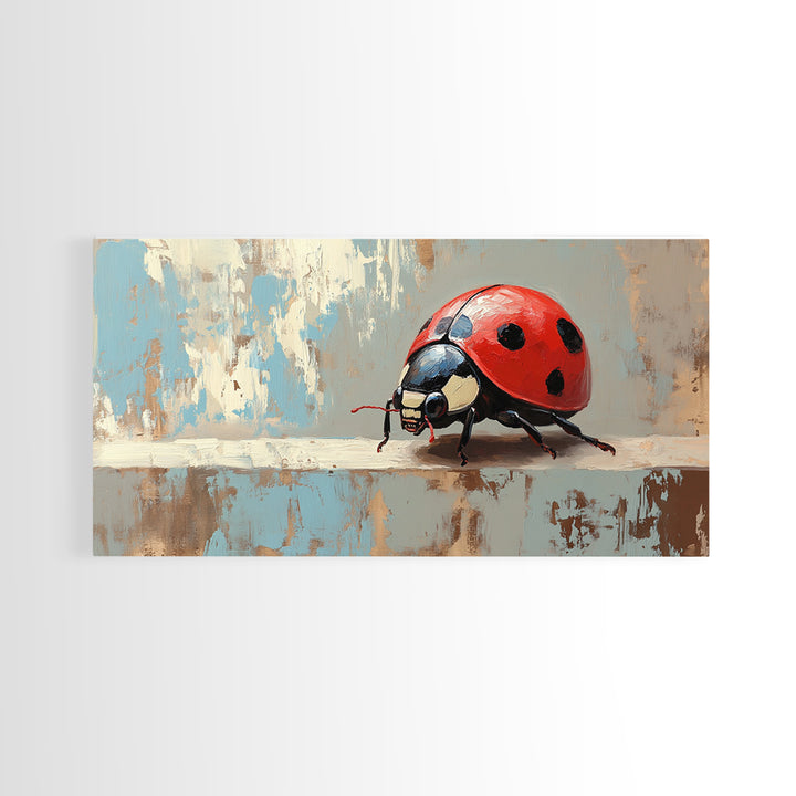 Red Ladybug Macro In Textured Garden Wall Art, Whimsical Animal Canvas Print, Nature Decor, Kids Room Art Gift, Cute Wall Decor