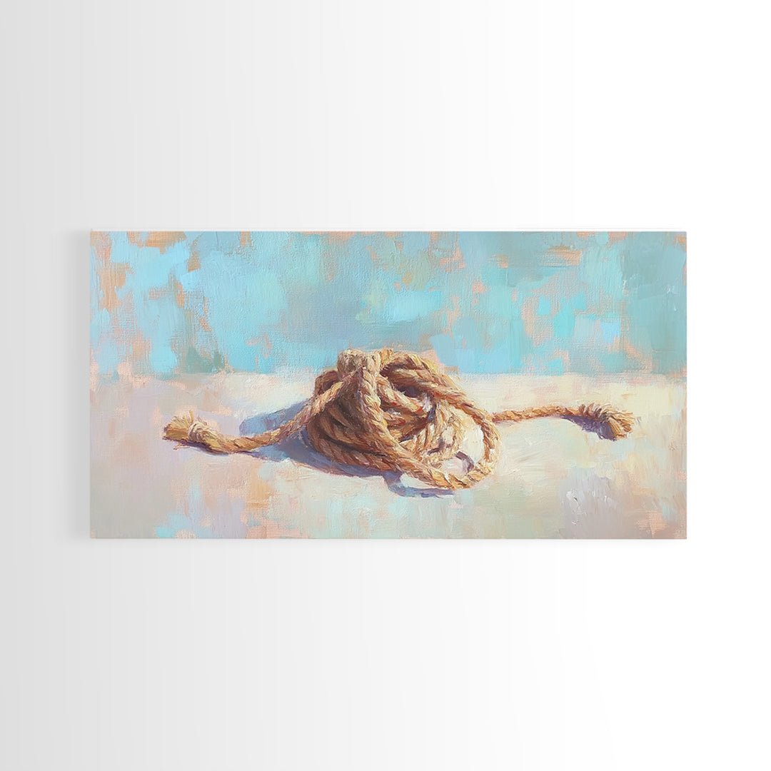 Coiled Nautical Rope Knot Wall Art, Coastal Still Life Decor, Beach House Canvas Print, Lake House Gift, Rustic Sea Art Print