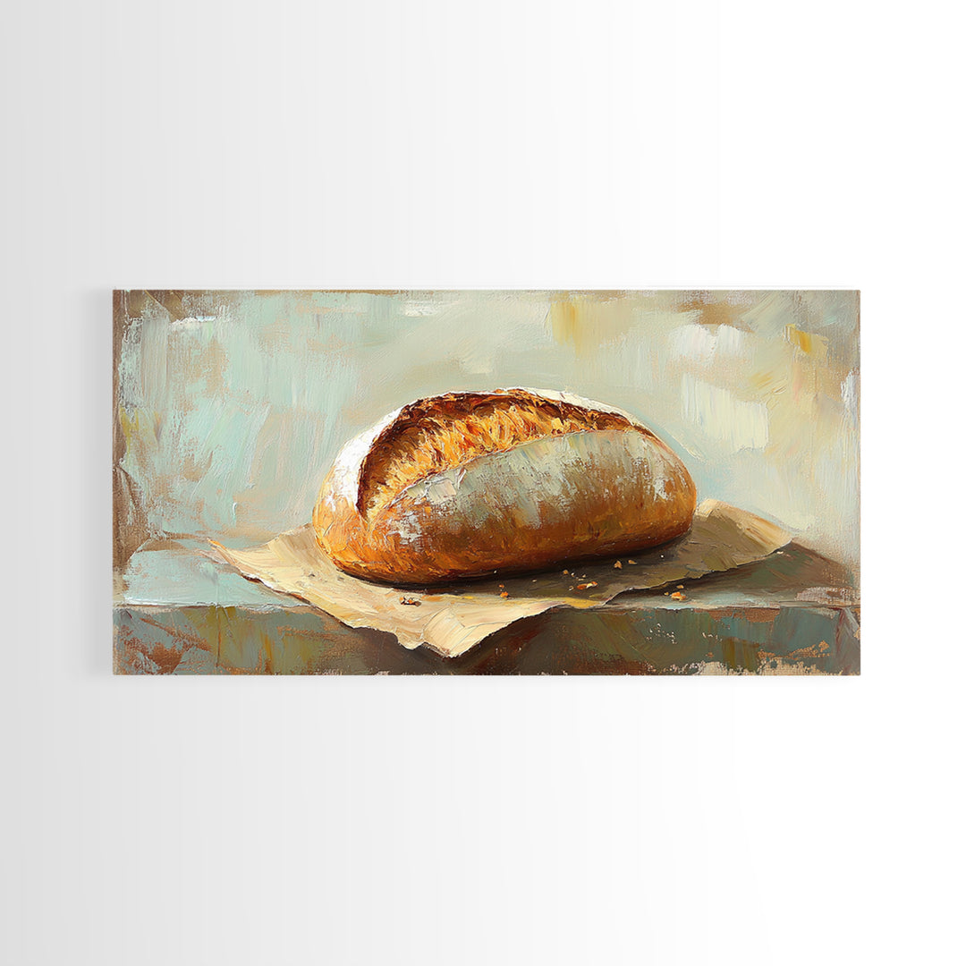 Crusty Artisan Bread Still Life Canvas Print, Rustic Kitchen Wall Art, Farmhouse Dining Room Decor, Foodie Housewarming Gift