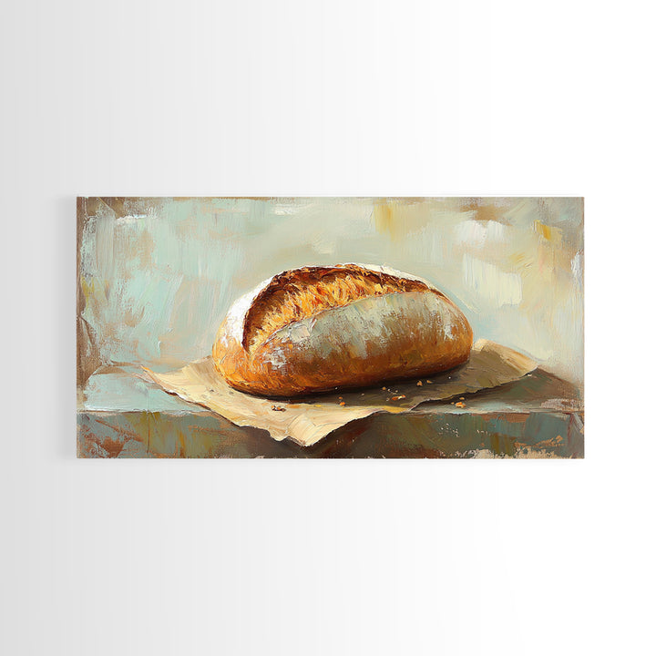 Crusty Artisan Bread Still Life Canvas Print, Rustic Kitchen Wall Art, Farmhouse Dining Room Decor, Foodie Housewarming Gift