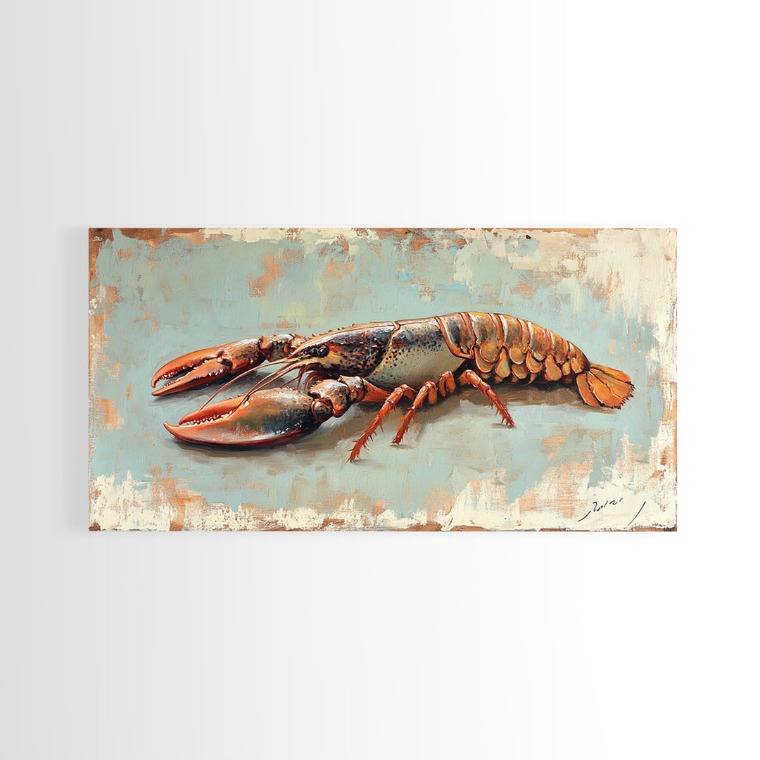 Red Lobster Seafood Still Life Wall Art, Coastal Kitchen Decor, Nautical Canvas Wall Art, Beach House Dining Room Gift Idea
