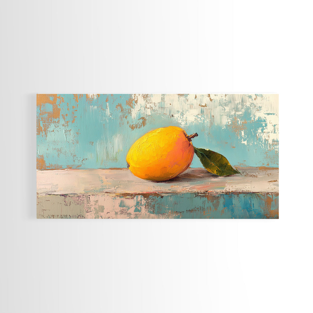 Golden Mango Fruit Still Life Wall Art, Colorful Kitchen Canvas Print, Tropical Farmhouse Decor, Foodie Housewarming Gift