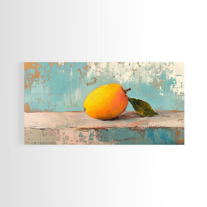 Golden Mango Fruit Still Life Wall Art, Colorful Kitchen Canvas Print, Tropical Farmhouse Decor, Foodie Housewarming Gift