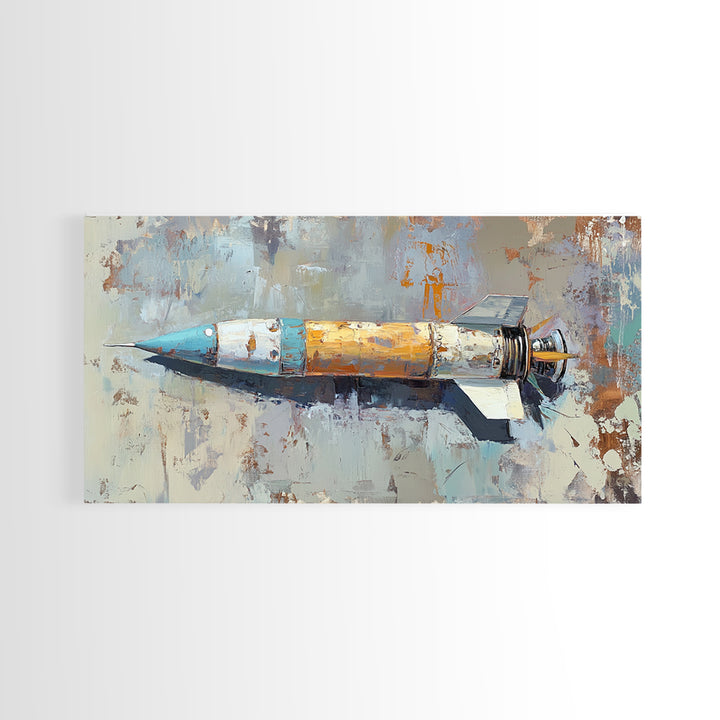 Retro Rocket Ship Oil Painting Wall Art, Space Lover Gift, Sci Fi Wall Decor, Industrial Art Print, Futuristic Home Decor