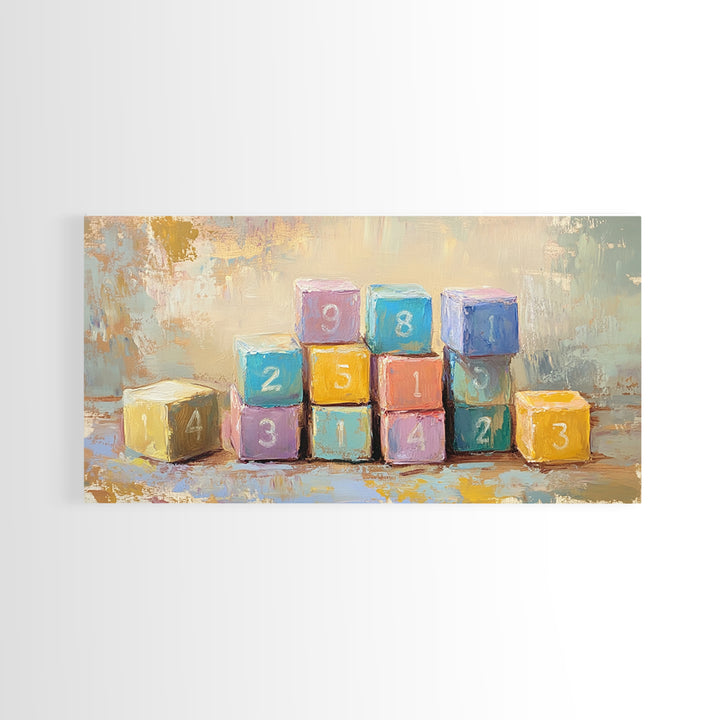 Colorful Numbered Toy Blocks Wall Art, Playroom Decor, Kids Room Art, Nursery Wall Art, Baby Shower Gift, Modern Canvas Print
