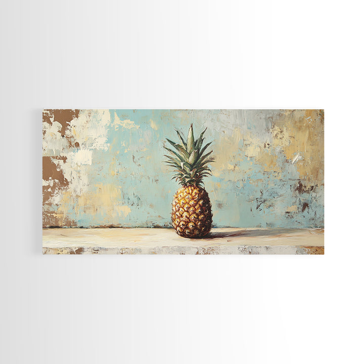 Single Pineapple Still Life Canvas Print, Tropical Kitchen Wall Art, Coastal Fruit Decor, Summer Beach House Wall Decor Print