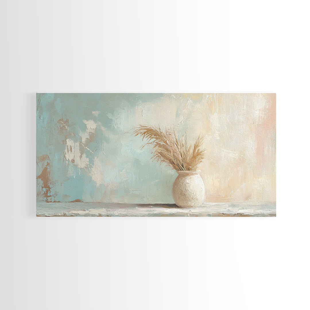 Neutral Pampas Vase Still Life Wall Art, Rustic Farmhouse Canvas Print For Living Room Decor And Cozy Bedroom Wall Decor