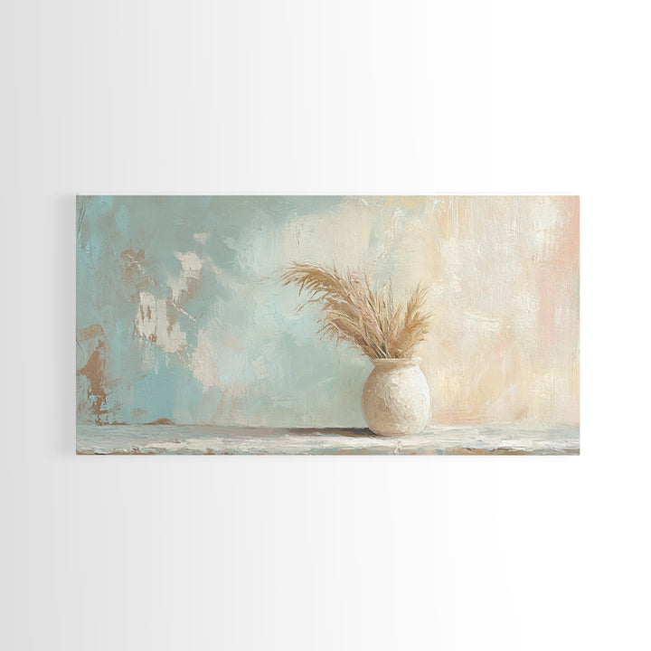 Neutral Pampas Vase Still Life Wall Art, Rustic Farmhouse Canvas Print For Living Room Decor And Cozy Bedroom Wall Decor
