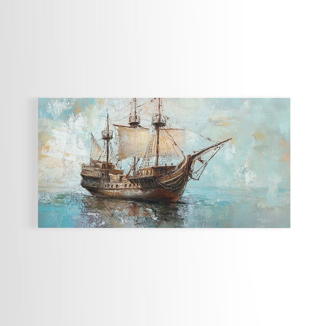 Antique Sailing Ship Seascape Wall Art, Nautical Canvas Print For Coastal Home Decor, Beach House Decor, And Ocean Wall Decor
