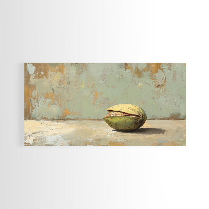Minimal Pistachio Nut Still Life Wall Art, Organic Kitchen Canvas Print For Farmhouse Decor And Neutral Dining Room Decor