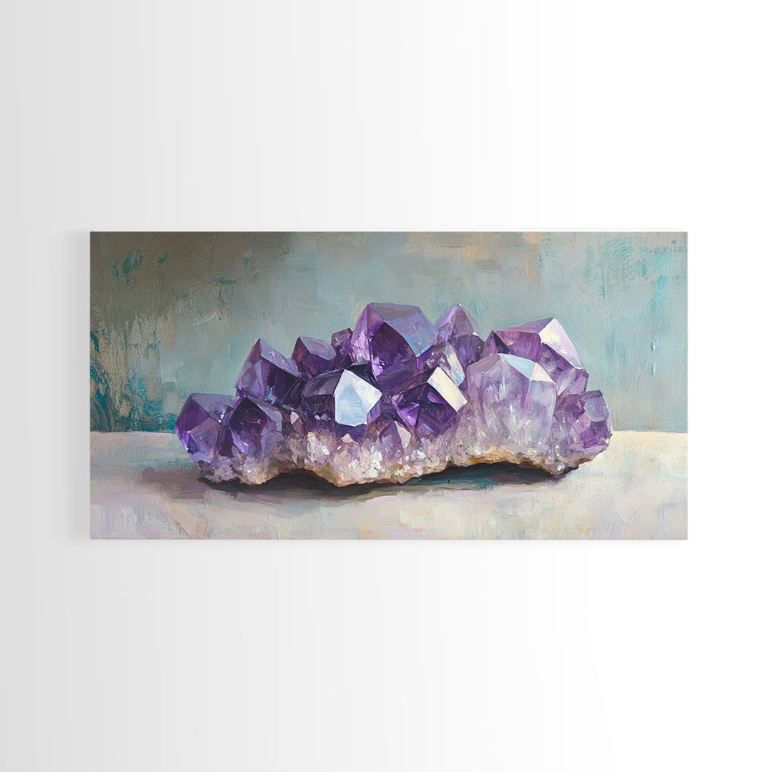 Purple Amethyst Crystal Cluster Wall Art, Gemstone Painting, Spiritual Decor, Zen Home Decor, Mystical Wall Decor, Gift For Her