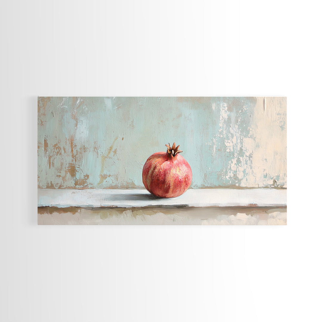 Single Pomegranate Still Life Wall Art, Fruit Painting, Kitchen Wall Art, Mediterranean Decor, Minimalist Food Art, Gift For Foodie