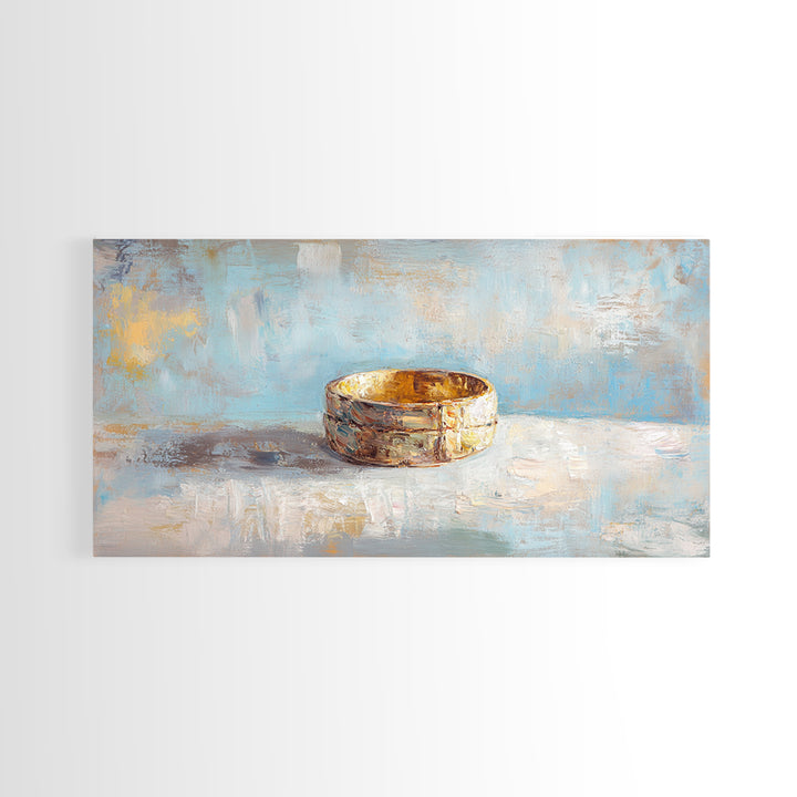 Gold Wedding Band Still Life Wall Art, Romantic Bedroom Decor, Anniversary Gift, Elegant Framed Canvas Print For Couples