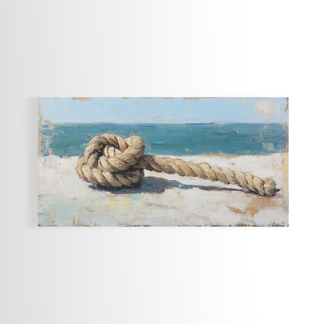 Weathered Nautical Rope Knot Canvas Print, Coastal Wall Art, Beach House Decor, Ocean Art Print, Rustic Seaside Gift, Gift For Him
