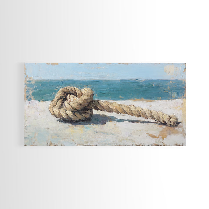 Weathered Nautical Rope Knot Canvas Print, Coastal Wall Art, Beach House Decor, Ocean Art Print, Rustic Seaside Gift, Gift For Him