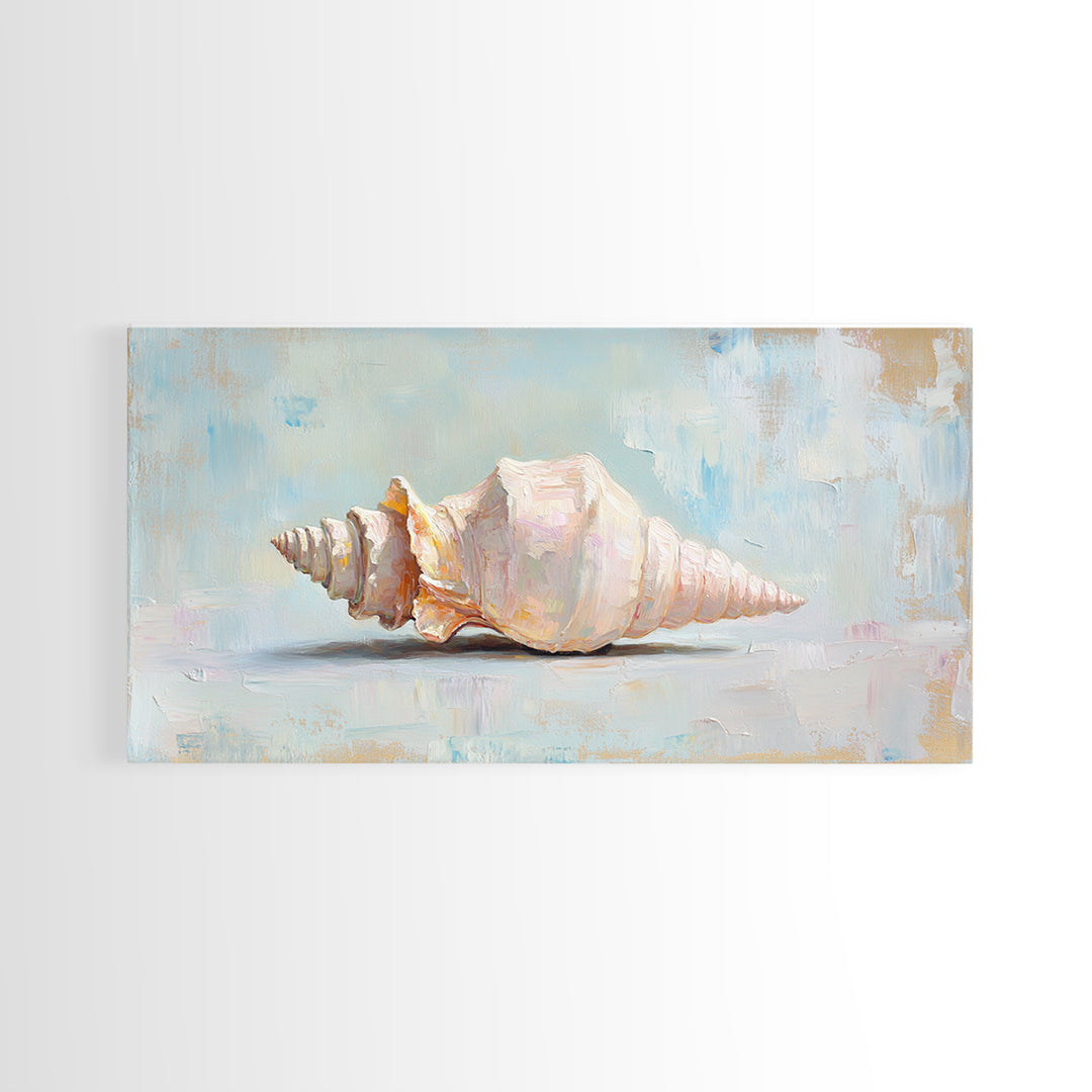 Soft Pastel Conch Shell Canvas Print, Coastal Wall Art, Beach House Decor, Ocean Art Print, Minimalist Coastal Decor Gift For Her