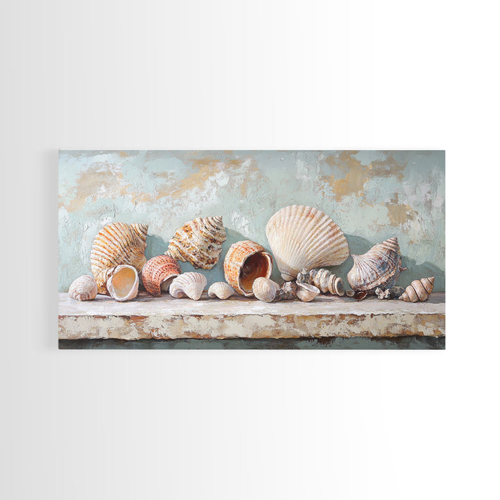 Neutral Seashell Still Life Framed Canvas Print, Coastal Wall Art, Beach House Decor, Ocean Wall Decor, Large Art Print Gift